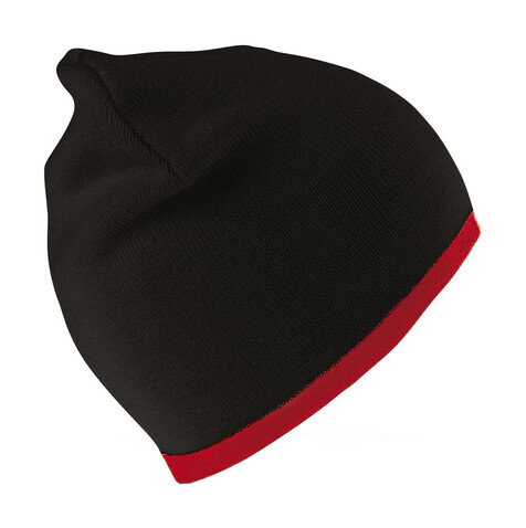 Result Caps Soft Feel Cuffless Reversible Beanie, Black/Red, One Size bedrucken, Art.-Nr. 346341540