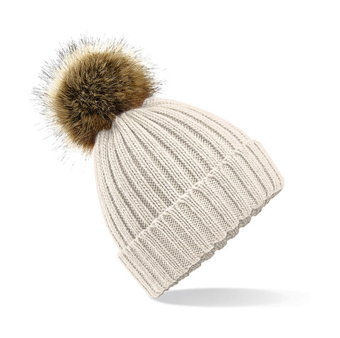 Beechfield Fur Pop Pom Chunky Beanie, Oatmeal, One Size bedrucken, Art.-Nr. 364697040