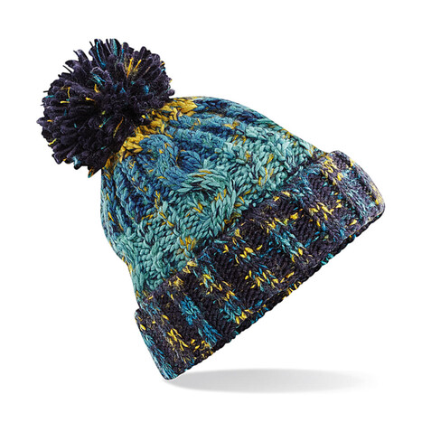 Beechfield Corkscrew Pom Pom Beanie, Marine Splash, One Size bedrucken, Art.-Nr. 369692080