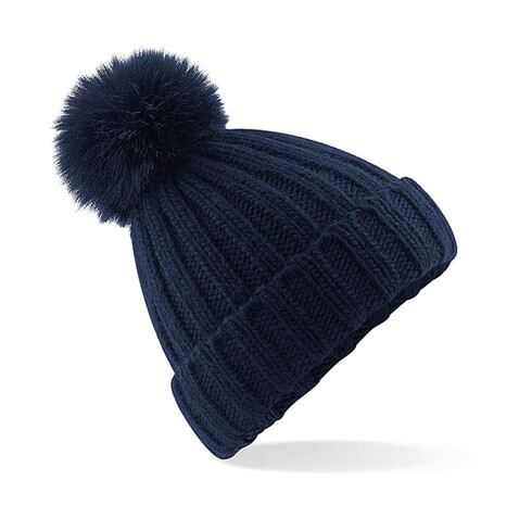 Beechfield Verbier Fur Pop Pom Chunky Beanie, Navy, One Size bedrucken, Art.-Nr. 388692000