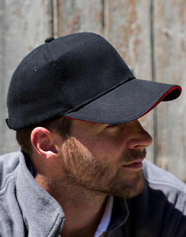 Result Caps Sandwich Brushed Cotton Cap, Navy/Natural, One Size bedrucken, Art.-Nr. 390342600