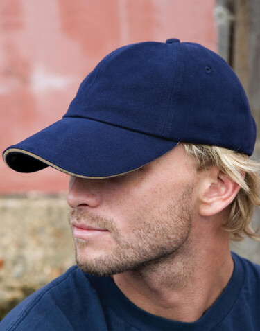 Result Caps Sandwich Brushed Cotton Cap, Navy/Natural, One Size bedrucken, Art.-Nr. 390342600