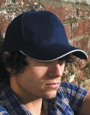 Result Caps Sandwich Brushed Cotton Cap, Navy/Natural, One Size bedrucken, Art.-Nr. 390342600