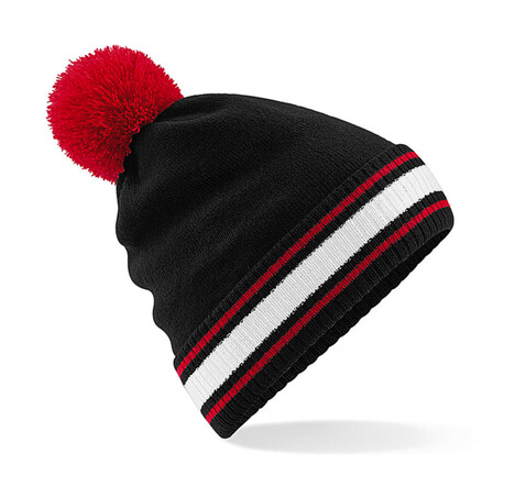 Beechfield Stadium Beanie, Black/Classic Red/White, One Size bedrucken, Art.-Nr. 393691930