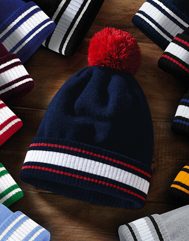 Beechfield Stadium Beanie, Black/Classic Red/White, One Size bedrucken, Art.-Nr. 393691930