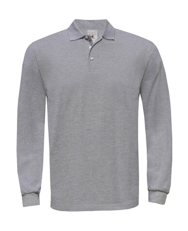 B &amp; C Heavymill LSL Polo, Heather Grey, XL bedrucken, Art.-Nr. 565421236
