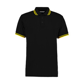 Kustom Kit Classic Fit Tipped Collar Polo, Black/Yellow, S bedrucken, Art.-Nr. 594111473