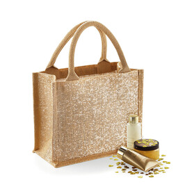 Westford Mill Shimmer Jute Mini Gift Bag, Natural/Gold, One Size bedrucken, Art.-Nr. 635280160