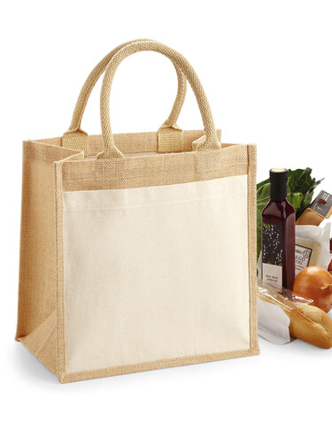 Westford Mill Cotton Pocket Jute Midi Tote, Natural, One Size bedrucken, Art.-Nr. 651280080