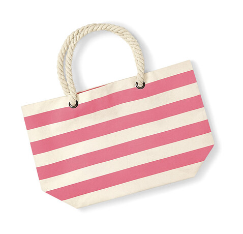 Westford Mill Nautical Beach Bag, Natural/Pink, One Size bedrucken, Art.-Nr. 668280680