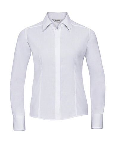 Russell Europe Ladies` LS Fitted Poplin Shirt, White, S bedrucken, Art.-Nr. 712000003