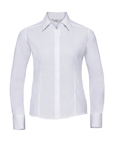 Russell Europe Ladies` LS Fitted Poplin Shirt, White, XS bedrucken, Art.-Nr. 712000002