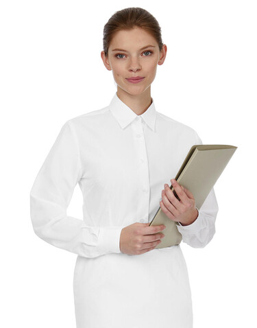 B &amp; C Smart LSL/women Poplin Shirt, White, XS bedrucken, Art.-Nr. 716420002