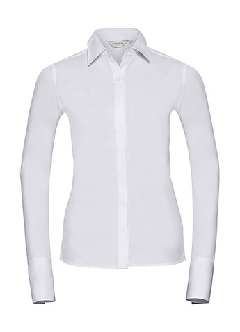 Russell Europe Ladies` LS Ultimate Stretch Shirt, White, XS (34) bedrucken, Art.-Nr. 768000002