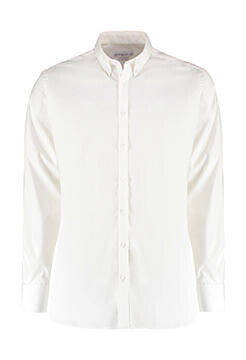 Kustom Kit Slim Fit Stretch Oxford Shirt LS, White, XS bedrucken, Art.-Nr. 776110002