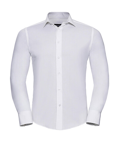 Russell Europe Fitted Stretch Shirt LS, White, XL bedrucken, Art.-Nr. 786000006