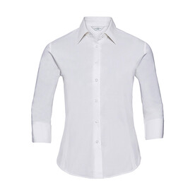 Russell Europe Ladies` 3/4 Sleeve Easy Care Fitted Shirt, White, XS bedrucken, Art.-Nr. 796000002