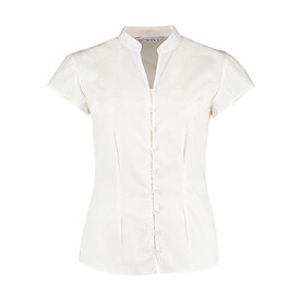 Kustom Kit Women`s Tailored Fit Mandarin Collar Blouse SSL, White, XS (8) bedrucken, Art.-Nr. 797110001