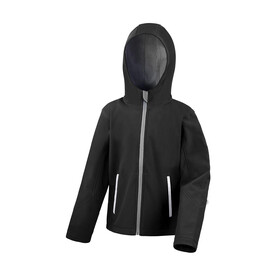 Result Kids TX Performance Hooded Softshell Jacket, Black/Grey, XS (3-4) bedrucken, Art.-Nr. 880331512