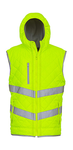 Yoko Fluo Kensington Hooded Gilet, Fluo Yellow, XL bedrucken, Art.-Nr. 927776056