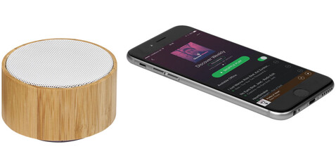 Cosmos Bluetooth® Lautsprecher aus Bambus, natur, weiss bedrucken, Art.-Nr. 12410001