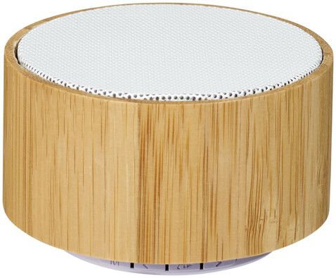 Cosmos Bluetooth® Lautsprecher aus Bambus, natur, weiss bedrucken, Art.-Nr. 12410001