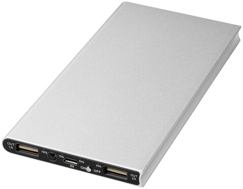 Plate 8000 mAh Aluminium-Powerbank, silber bedrucken, Art.-Nr. 12411201