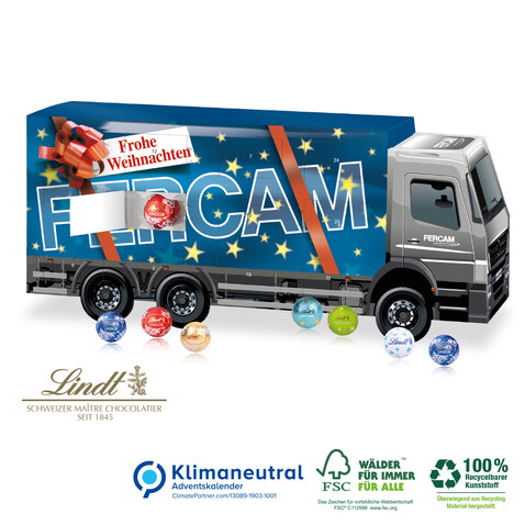 3D Adventskalender Lindt &quot;LKW&quot;, Klimaneutral, FSC®-zertifiziert bedrucken, Art.-Nr. 95374