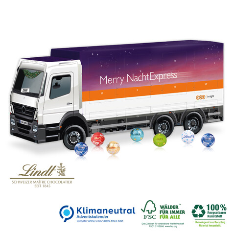 3D Adventskalender Lindt &quot;LKW&quot;, Klimaneutral, FSC®-zertifiziert bedrucken, Art.-Nr. 95374