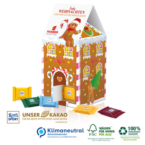 Adventskalender-Haus &quot;Ritter SPORT&quot;, Klimaneutral, FSC®-zertifiziert bedrucken, Art.-Nr. 95392