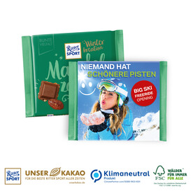 Ritter SPORT Winterkreation mit Werbebanderole, Klimaneutral, FSC®-zertifiziert bedrucken, Art.-Nr. 95443 Ritter SPORT Winterkreation mit Werbebanderole, Klimaneutral, FSC®-zertifiziert bedrucken, Art.-Nr. 95443