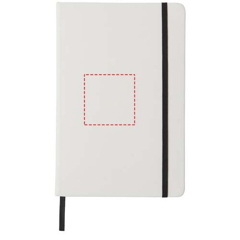 Spectrum weißes A5 Notizbuch mit farbigem Gummiband, weiss, schwarz bedrucken, Art.-Nr. 10713500