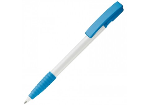 Kugelschreiber Nash Hardcolour mit Gummigriff - Weiss / Hellblau bedrucken, Art.-Nr. LT80801-N0112