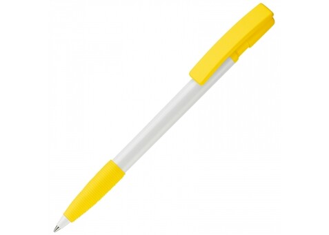 Kugelschreiber Nash Hardcolour mit Gummigriff - Weiss / Gelb bedrucken, Art.-Nr. LT80801-N0141