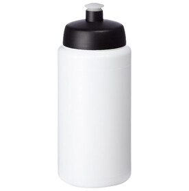 Baseline® Plus grip 500 ml Sportflasche mit Sportdeckel, weiss, schwarz bedrucken, Art.-Nr. 21068700