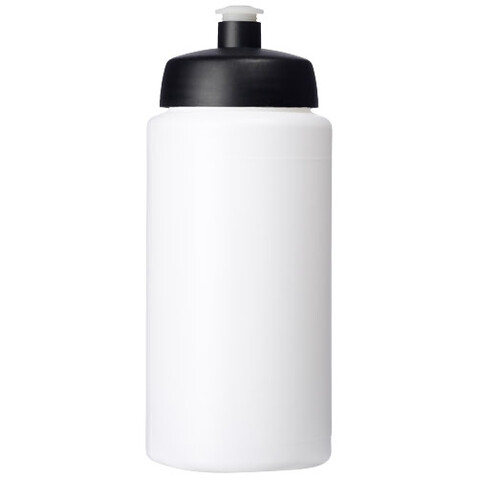 Baseline® Plus grip 500 ml Sportflasche mit Sportdeckel, weiss, schwarz bedrucken, Art.-Nr. 21068700
