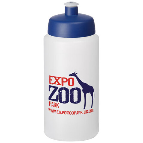 Baseline® Plus grip 500 ml Sportflasche mit Sportdeckel, transparent, blau bedrucken, Art.-Nr. 21068717