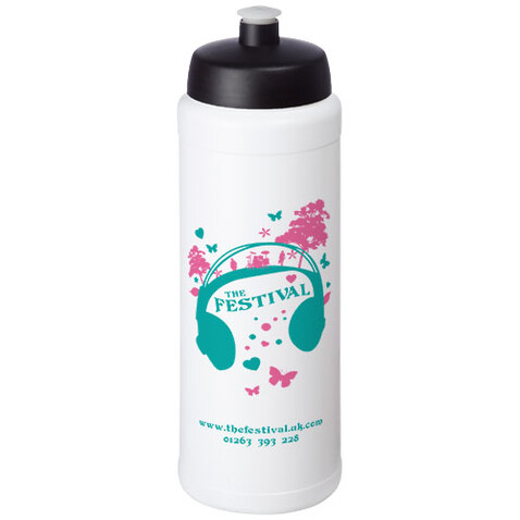 Baseline® Plus grip 750 ml Sportflasche mit Sportdeckel, weiss, schwarz bedrucken, Art.-Nr. 21068900