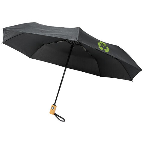 Bo 21&quot; Vollautomatik Kompaktregenschirm aus recyceltem PET-Kunststoff, schwarz bedrucken, Art.-Nr. 10914301