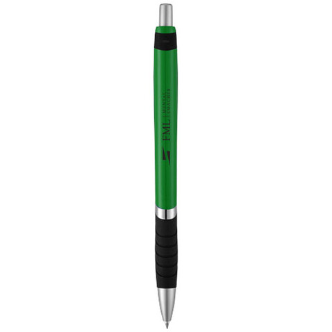 Turbo Kugelschreiber mit Gummigriff, grün, schwarz bedrucken, Art.-Nr. 10771314