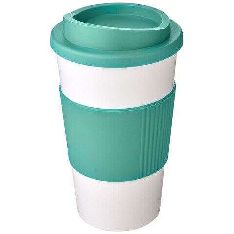 Americano® 350 ml Isolierbecher mit Schutzring, weiss, aquablau bedrucken, Art.-Nr. 21000229