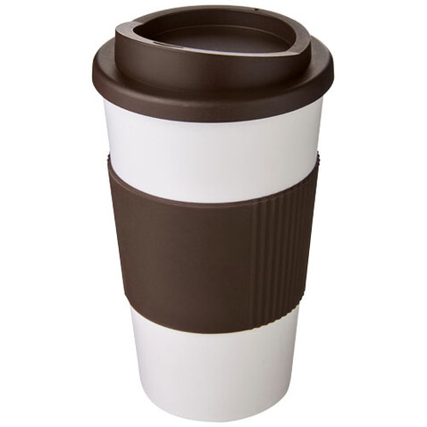 Americano® 350 ml Isolierbecher mit Schutzring, weiss, braun bedrucken, Art.-Nr. 21000231 Americano® 350 ml Isolierbecher mit Schutzring, weiss, braun bedrucken, Art.-Nr. 21000231
