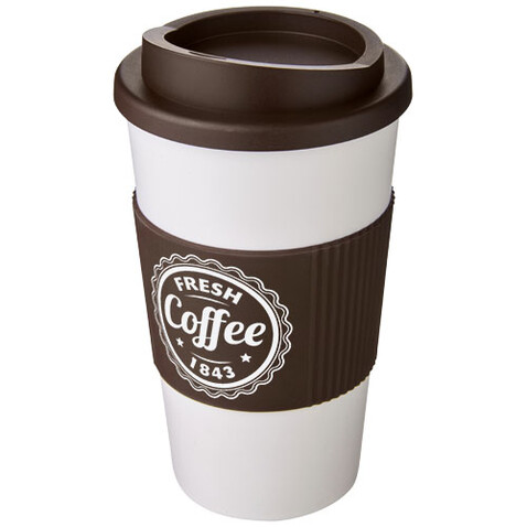 Americano® 350 ml Isolierbecher mit Schutzring, weiss, braun bedrucken, Art.-Nr. 21000231 Americano® 350 ml Isolierbecher mit Schutzring, weiss, braun bedrucken, Art.-Nr. 21000231