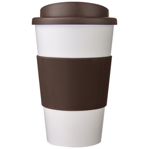 Americano® 350 ml Isolierbecher mit Schutzring, weiss, braun bedrucken, Art.-Nr. 21000231 Americano® 350 ml Isolierbecher mit Schutzring, weiss, braun bedrucken, Art.-Nr. 21000231