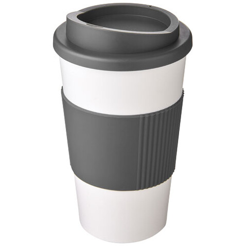 Americano® 350 ml Isolierbecher mit Schutzring, weiss, grau bedrucken, Art.-Nr. 21000232 Americano® 350 ml Isolierbecher mit Schutzring, weiss, grau bedrucken, Art.-Nr. 21000232