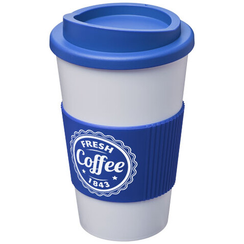 Americano® 350 ml Isolierbecher mit Schutzring, weiss, mittelblau bedrucken, Art.-Nr. 21000233 Americano® 350 ml Isolierbecher mit Schutzring, weiss, mittelblau bedrucken, Art.-Nr. 21000233