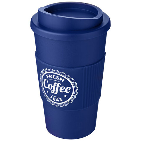 Americano® 350 ml Isolierbecher mit Schutzring, blau bedrucken, Art.-Nr. 21000234 Americano® 350 ml Isolierbecher mit Schutzring, blau bedrucken, Art.-Nr. 21000234