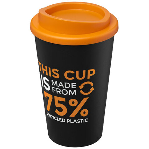 Americano® Eco 350 ml recycelter Becher, schwarz, orange bedrucken, Art.-Nr. 21042202