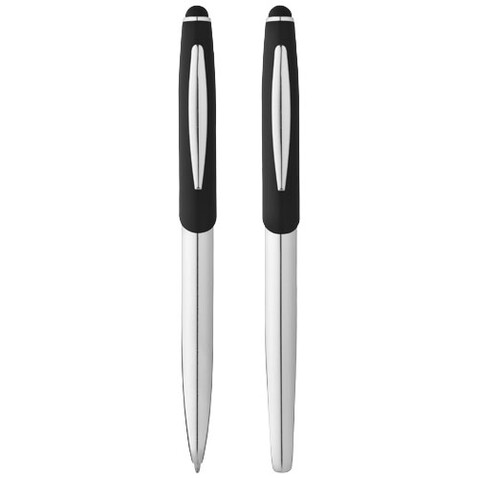 Geneva Stylus Kugelschreiber- und Tintenrollerset, silber, schwarz bedrucken, Art.-Nr. 10667000