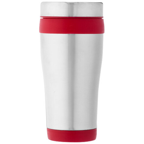Elwood 410 ml Isolierbecher, silber, rot bedrucken, Art.-Nr. 10031002